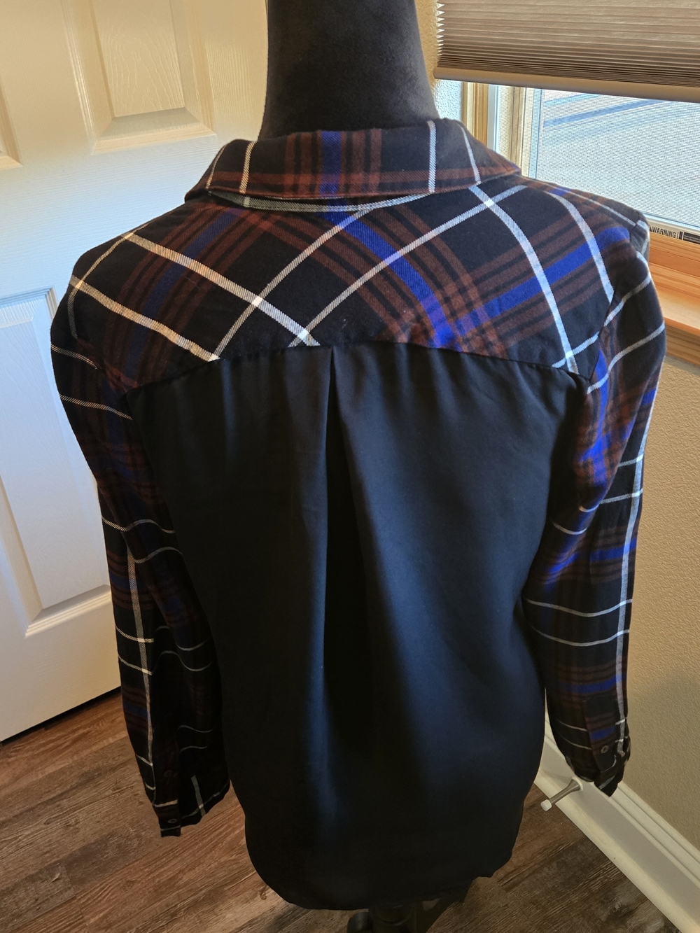 L'AGENCE Black and Blue Plaid Button-Down Shirt - Picture 4 of 6